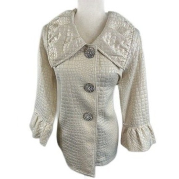 Ali Miles Jacket Metallic Croc Embossed Textured Rhinestone Button Size Large - Picture 1 of 7